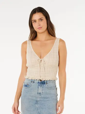 RIP CURL WOMEN'S PARADISE CHECK TOP OFF WHITE