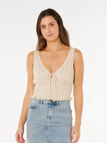 RIP CURL FEMMES PARADISE CHECK TOP OFF WHITE