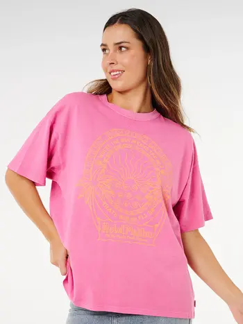 RIP CURL WOMEN'S HOTEL MALIBU HERITAGE TEE SUPER PINK