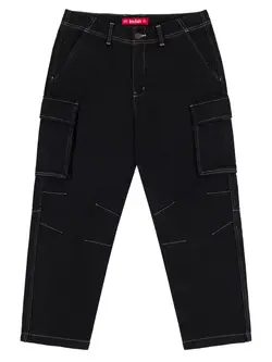 LOVIAH MEN'S HEAVY DUTY CARGO DENIM PANTS BLACK WASH DENIM