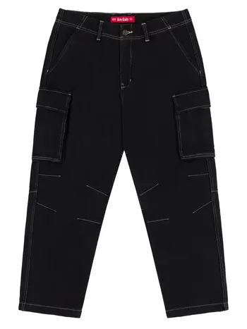 LOVIAH MEN'S HEAVY DUTY CARGO DENIM PANTS BLACK WASH DENIM