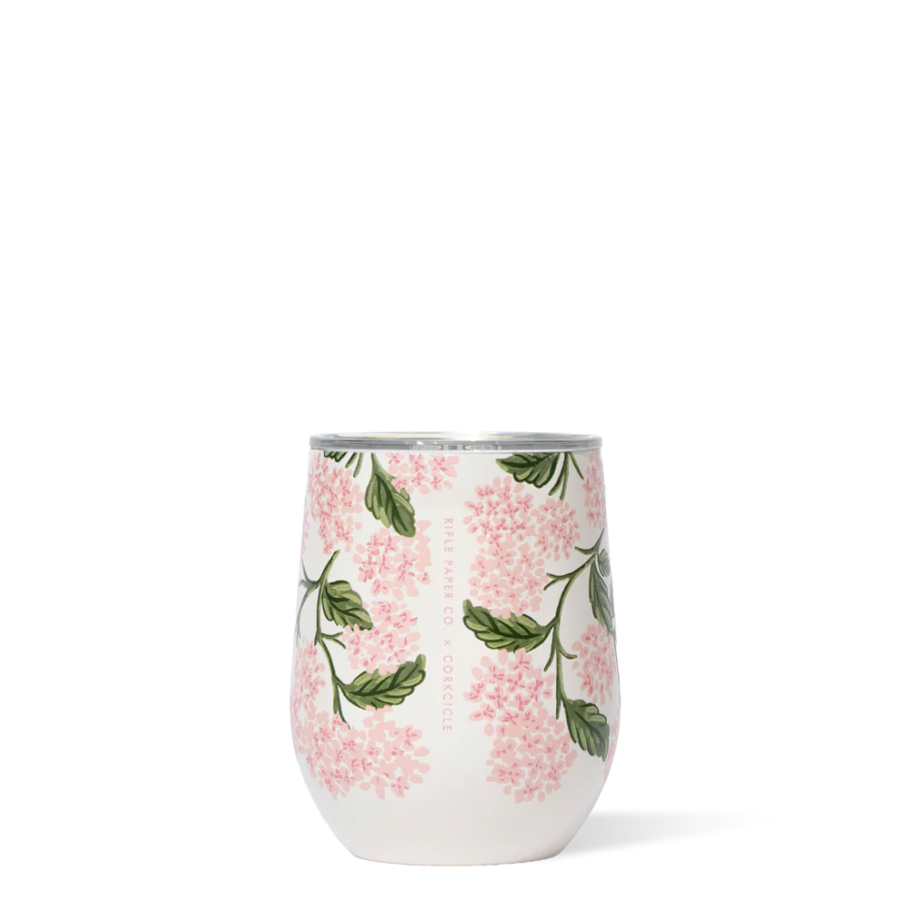 Corkcicle STEMLESS 12oz RIFLE PAPER CO. PINK HYDRANGEA