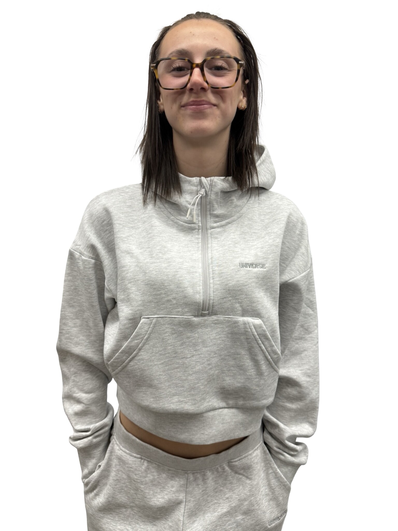 Universe Boardshop FEMMES BRO-D CROPPED DROP SHOULDER 1/2 ZIP HOODIE