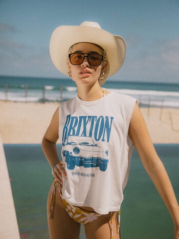 Brixton WOMEN'S SUNDAY CRUISING CLUB MUSCLE TANK VINTAGE WHITE