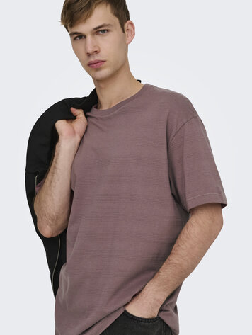 Only & Sons MEN'S BANE RLX SS STRUCT STRIPE TEE ROSE TAUPE