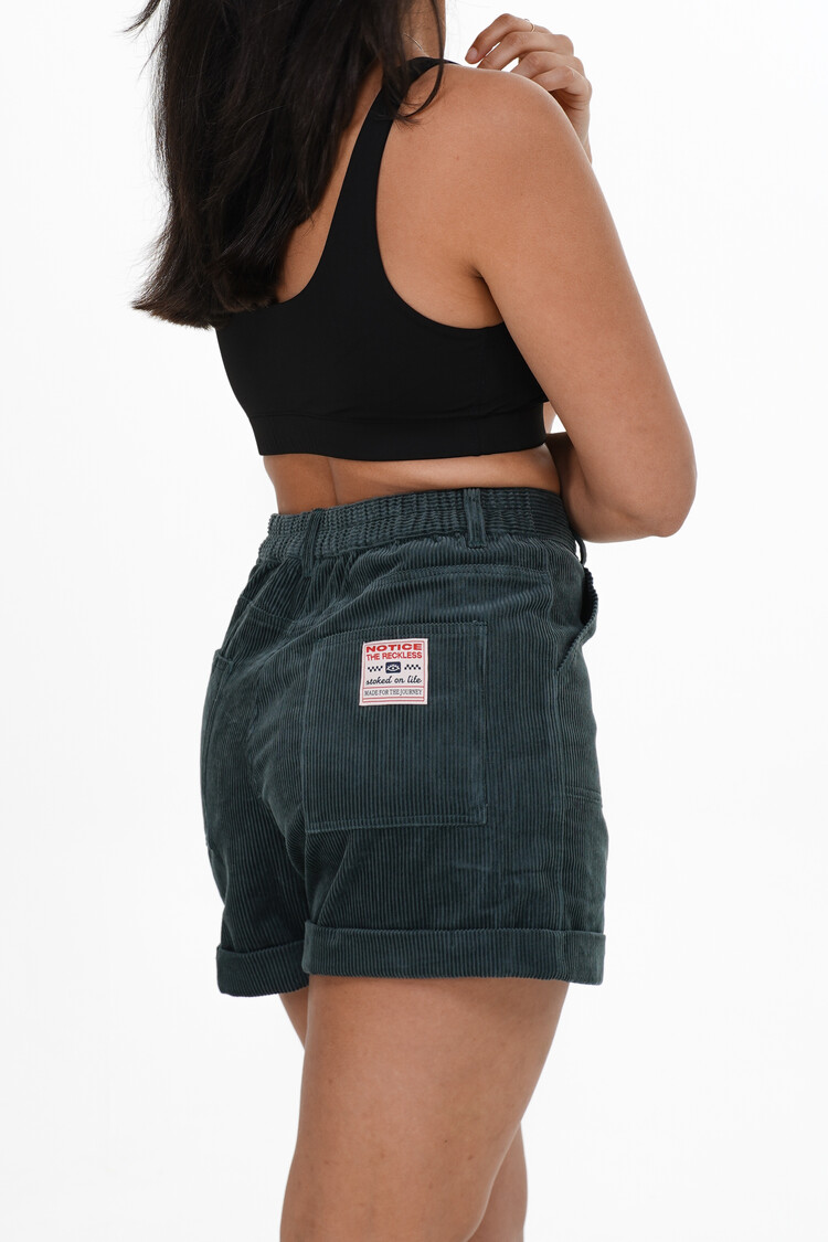 Notice the reckless WOMEN'S TEAL CORDUROY SHORT