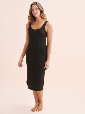 Everyday Sunday WOMEN'S KNIT RIBBED COVER UP DRESS BLACK