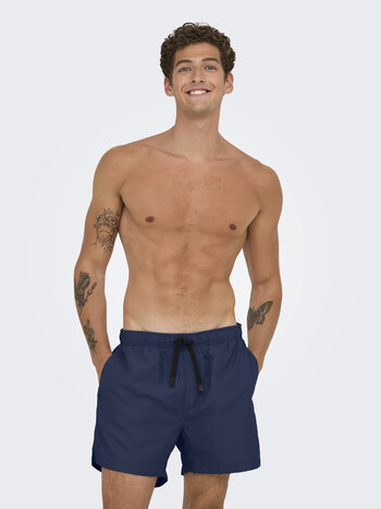 Only & Sons MEN'S BASILE LIFE SWIM SHORT SOLID MARITIME BLUE
