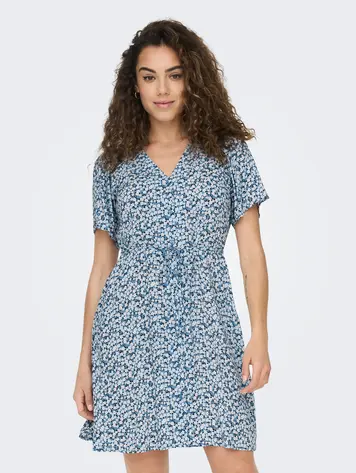 Only WOMEN'S EVIDA SHORT DRESS PROVINCIAL BLUE/SADIE FLOWER