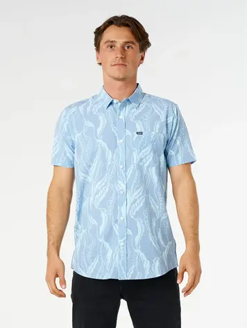 RIP CURL HOMMES VAPORCOOL SESSIONS AEROTECH SHORT SLEEVE SHIRT FADED DENIM