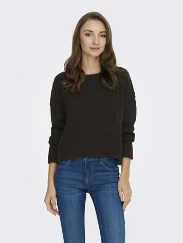 Only WOMEN'S MALLY LS O-NECK KNIT CHOCOLATE TORTE