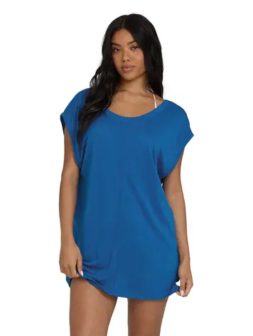 Billabong WOMEN'S HALLOW WAVE MINI SHORT SLEEVE DRESS TRUE BLUE