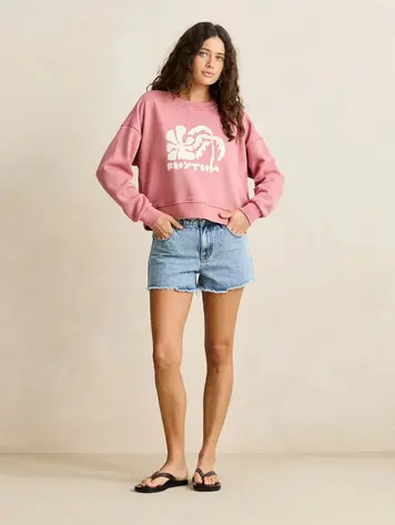 Rhythm FEMMES SUN AND PALM SLOUCHY CREW NECK FLEECE DUSTY PLUM