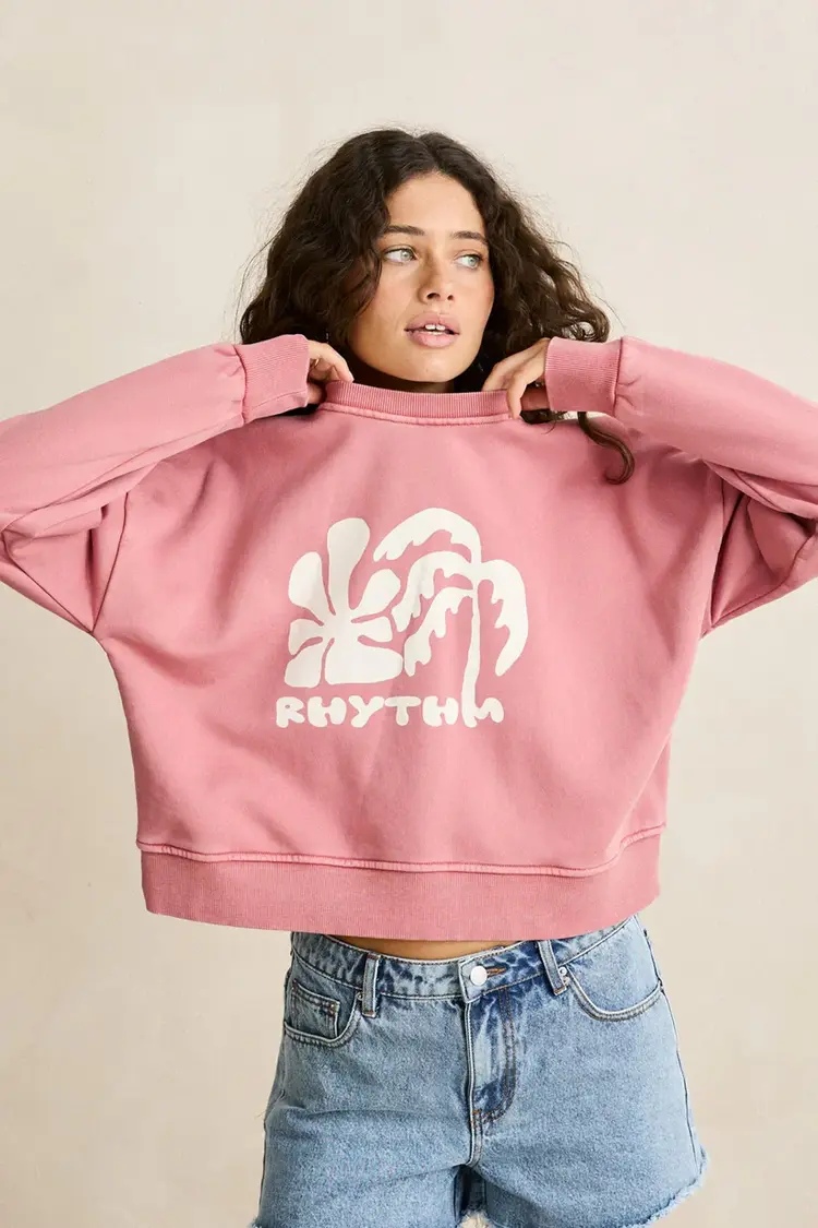 Rhythm WOMEN'S SUN AND PALM SLOUCHY CREW NECK FLEECE