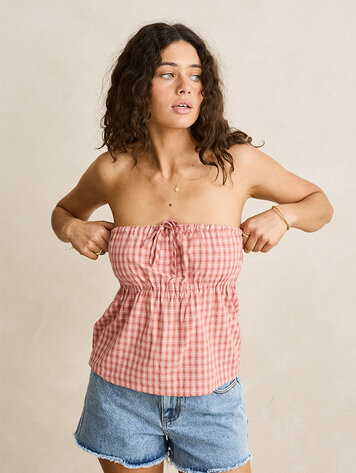 Rhythm WOMEN'S KIRRA CHECK STRAPLESS TOP PINK