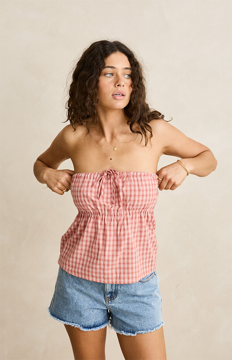 Rhythm WOMEN'S KIRRA CHECK STRAPLESS TOP