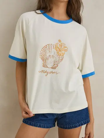 Rhythm WOMEN'S SUNRISE SEASHELL RINGER TEE WHITE