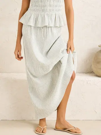 Rhythm FEMMES DRIFTWOOD STRIPE RUFFLE MIDI SKIRT CREAM