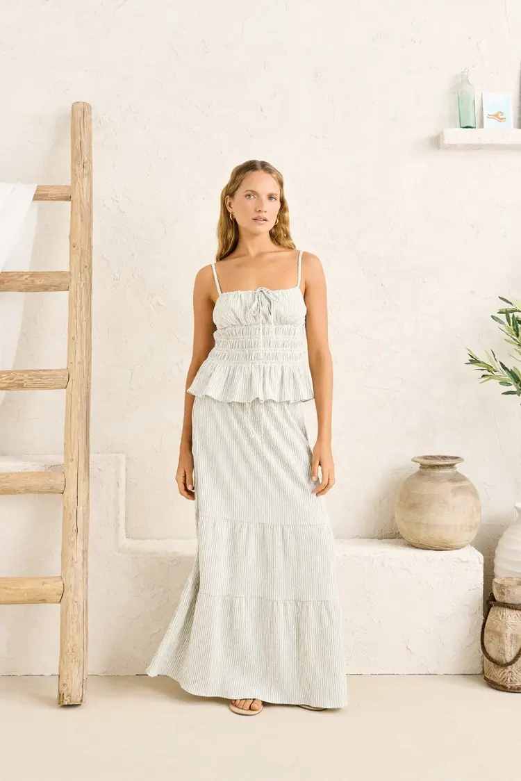Rhythm FEMMES DRIFTWOOD STRIPE RUFFLE MIDI SKIRT