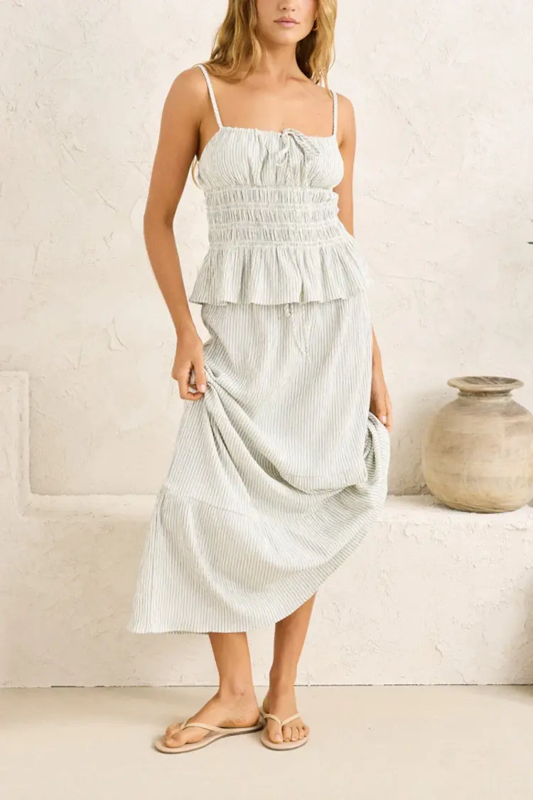 Rhythm FEMMES DRIFTWOOD STRIPE RUFFLE MIDI SKIRT