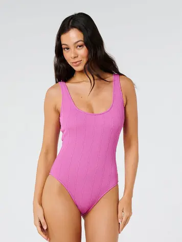 RIP CURL WOMEN'S VIBE SURF CHEEKY ONE PIECE SWIMSUIT PURPLE PINK