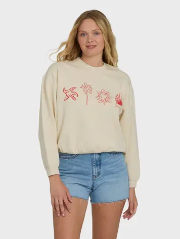 Billabong WOMEN'S TREASURE CAY CREWNECK SWEATSHIRT WHITE CAP
