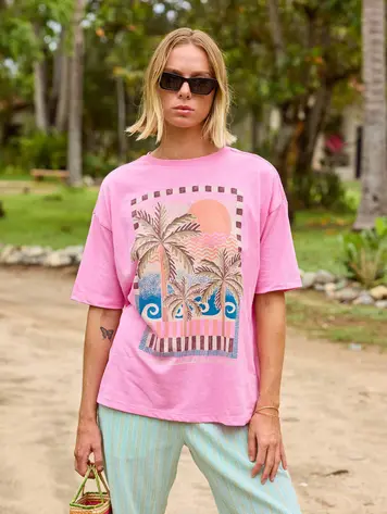 Billabong WOMEN'S FEEL THE HEAT SHORT SLEEVE T-SHIRT PARTY PINK