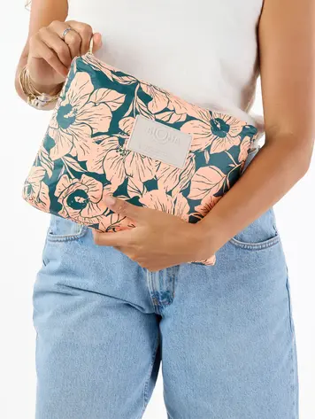 Aloha FLOR DEL MAR MID POUCH DARK TEAL/PEACHY