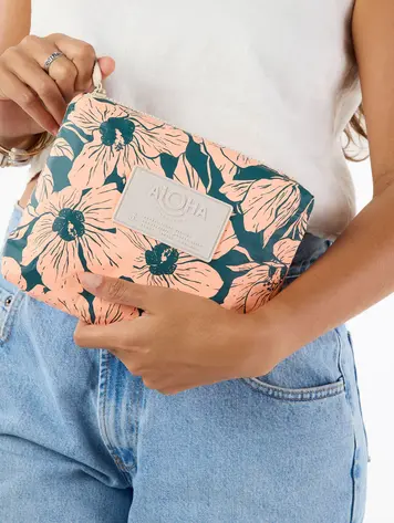 Aloha FLOR DEL MAR SMALL POUCH DARK TEAL/PEACHY