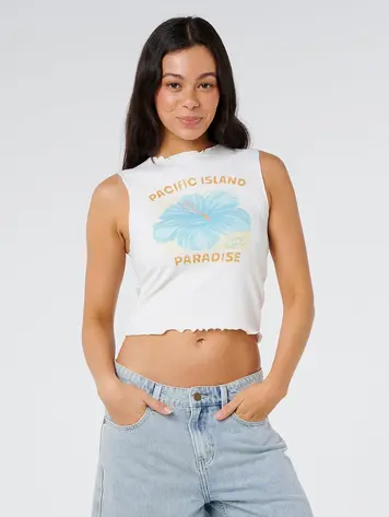RIP CURL FEMMES TOPANGA CANYON SHIRRED TANK WHITE