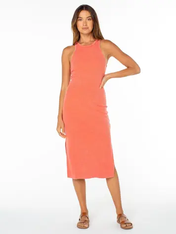 Roxy WOMEN'S EMILIA MIDI DRESS HOT CORAL SOLID