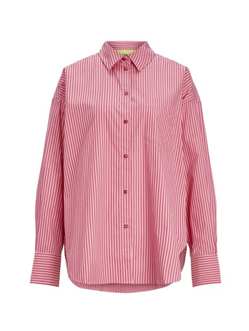 JJXX WOMEN'S JAMIE LS RELAXED POPLIN SHIRT CERISE STRIPES