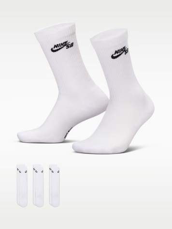 Nike SB MEN'S EVERYDAY ELEVATED CREW SKATE SOCKS 3-PACK WHITE/BLACK