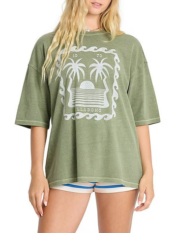 Billabong WOMEN'S WAVE STAMP SHORT SLEEVE T-SHIRT ARMY GREEN