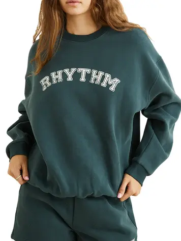 Rhythm WOMEN'S COLLEGIATE OVERSIZED CREW NECK FLEECE FOREST