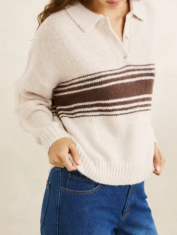 Rhythm WOMEN'S STRATA KNIT COLLARED JUMPER NATURAL