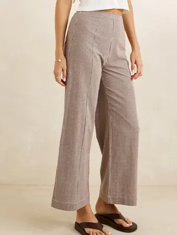 Rhythm WOMEN'S LONDON CHECK WIDE LEG PANTS CHOCOLATE