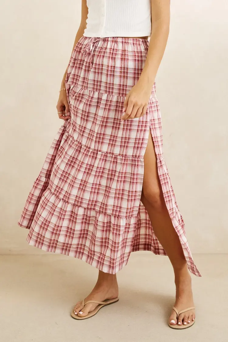 Rhythm WOMEN'S CHELSEA CHECK TIERED MAXI SKIRT