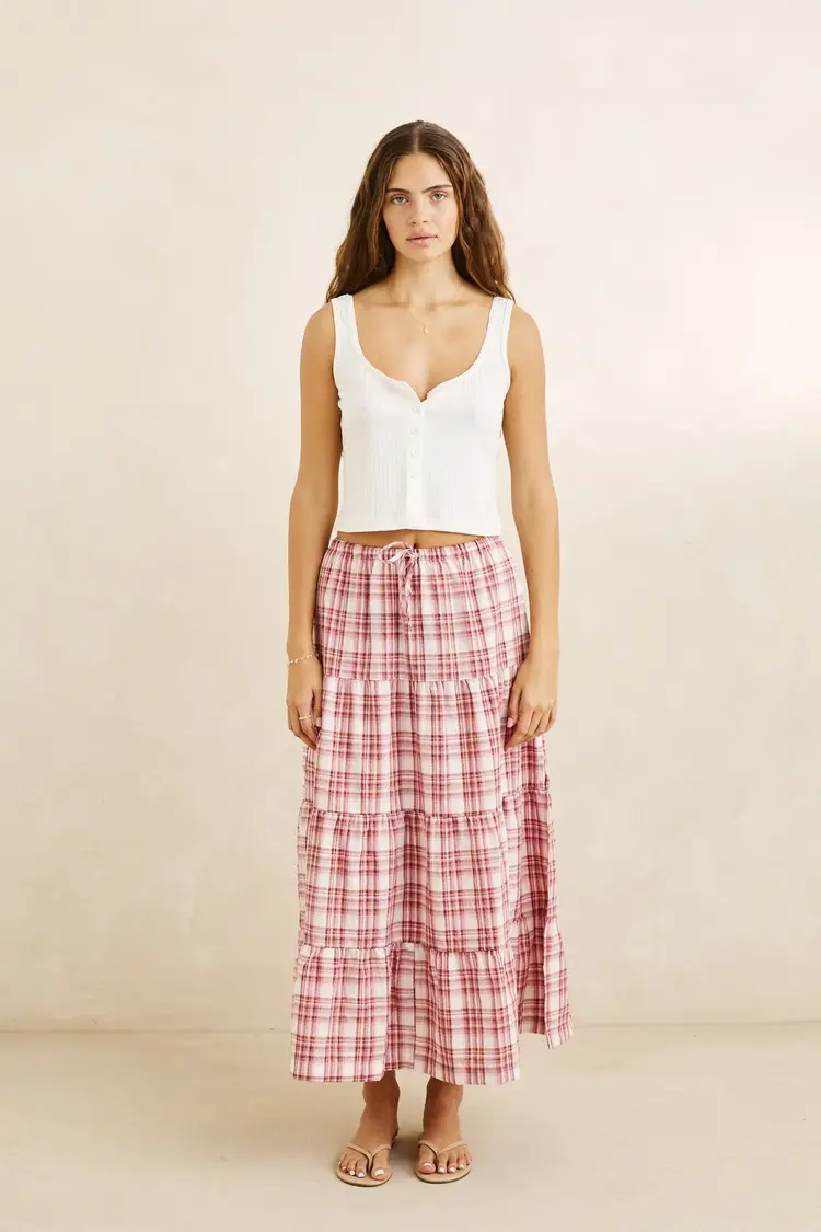 Rhythm FEMMES CHELSEA CHECK TIERED MAXI SKIRT