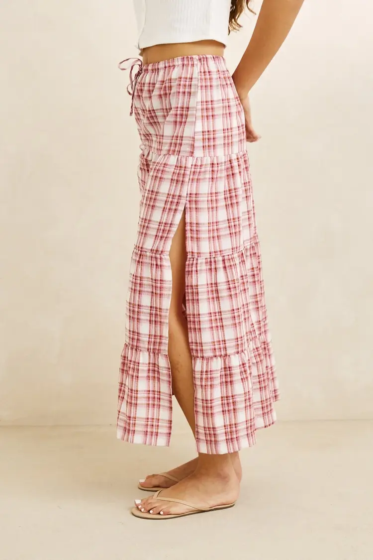 Rhythm FEMMES CHELSEA CHECK TIERED MAXI SKIRT