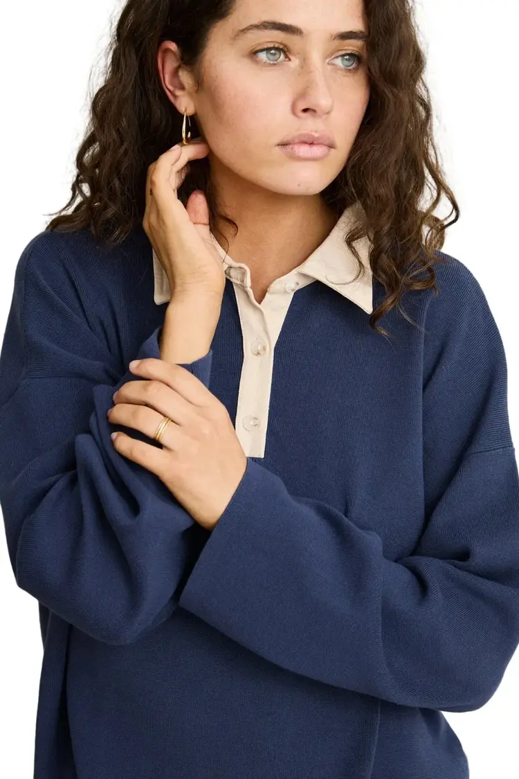 Rhythm WOMEN'S RUGBY POLO KNIT SWEATER