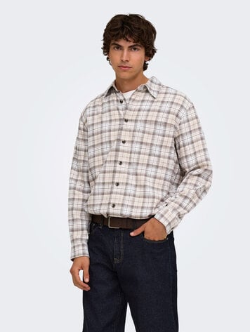 Only & Sons MEN'S GUDMUND SHIRT CANTEEN CHECKS/BRIGHT WHITE/PUMICE STONE