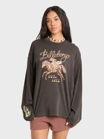 Billabong FEMMES FAMILIAR ROADS LONG SLEEVE TEE OFF BLACK