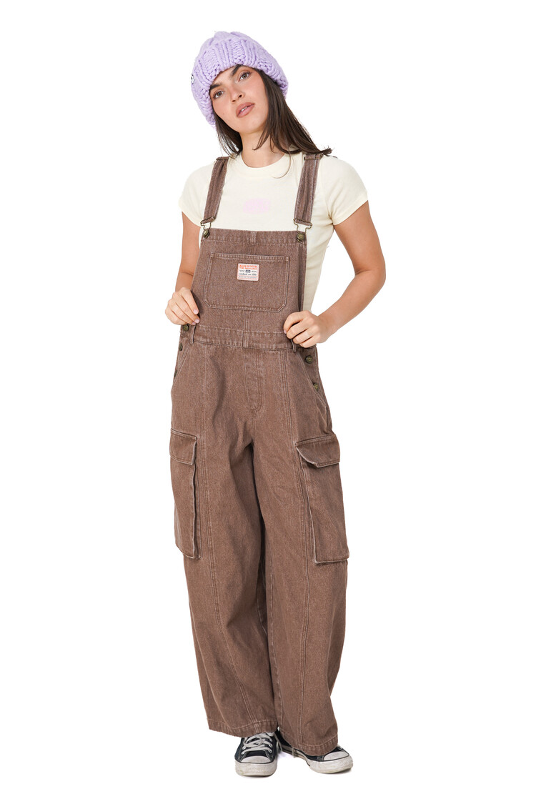 Notice the reckless WOMEN'S COFFEE BARREL OVERALLS