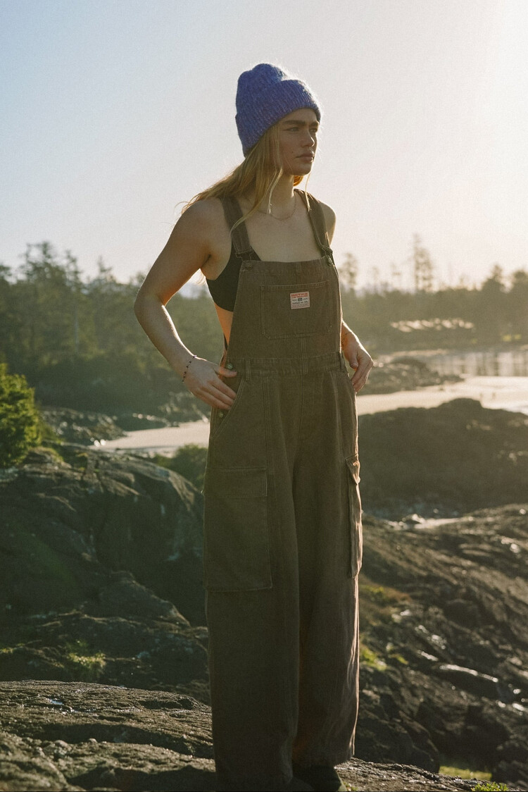 Notice the reckless WOMEN'S COFFEE BARREL OVERALLS