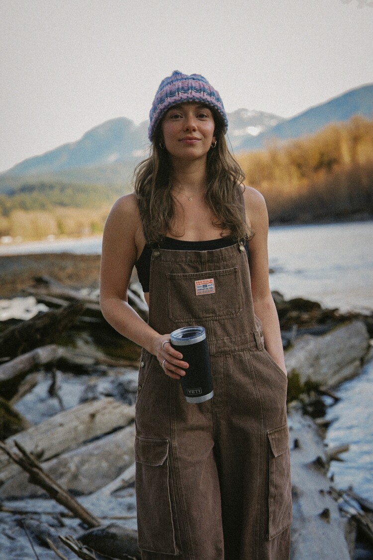 Notice the reckless WOMEN'S COFFEE BARREL OVERALLS