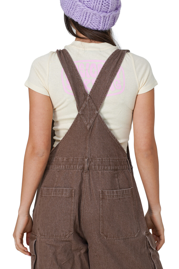 Notice the reckless WOMEN'S COFFEE BARREL OVERALLS