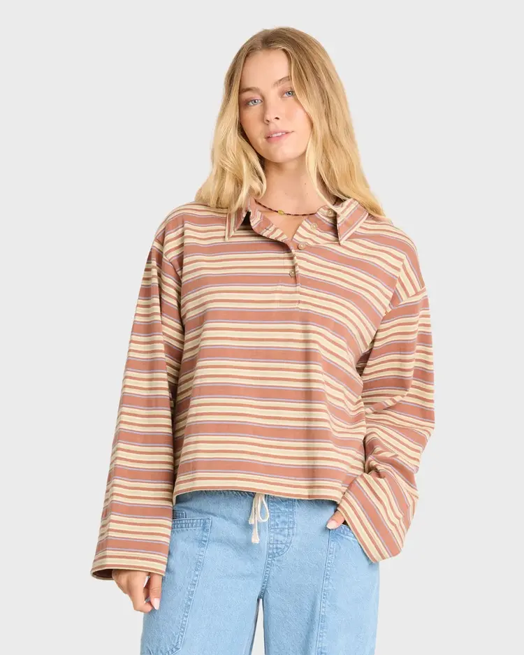 Billabong WOMEN'S SUGAR STRIPE LONG SLEEVE POLO
