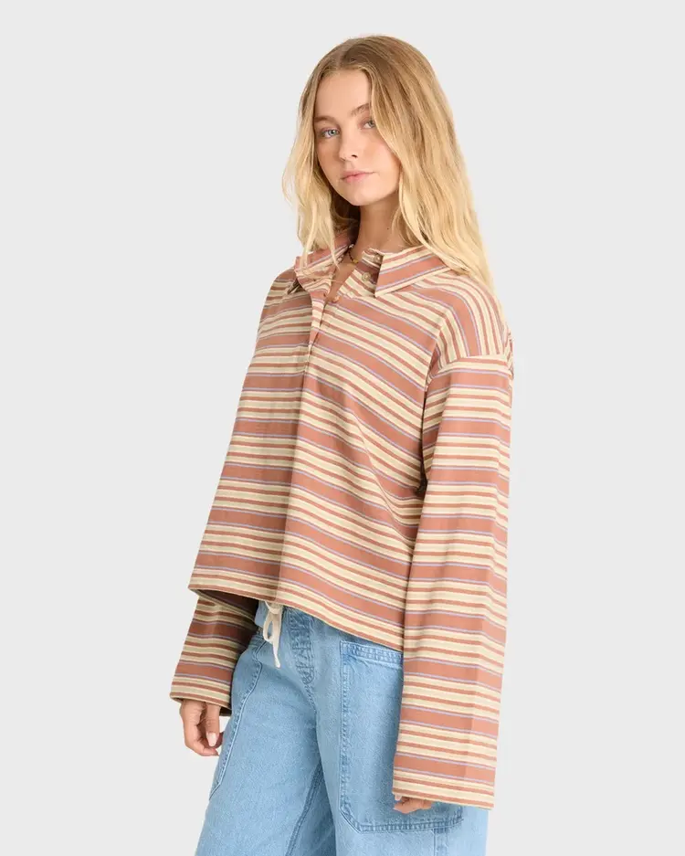 Billabong WOMEN'S SUGAR STRIPE LONG SLEEVE POLO