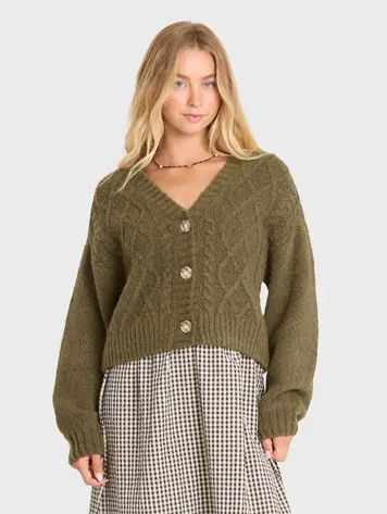 Billabong WOMEN'S AUGUST V-NECK CARDIGAN SWEATER CANTEEN